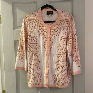 Euc Bob Mackie Wearable Art pale pink patterned sweater size XL